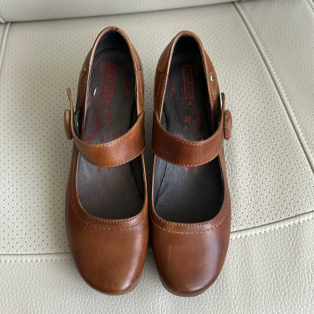 Pikolinos Mary Jane Cognac Leather Wedge Shoes Size 38 - Picture 6 of 10